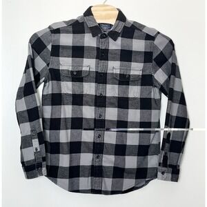 Vintage American Eagle Flannel Shirt Men's Medium Gray Buffalo Plaid Outdoor